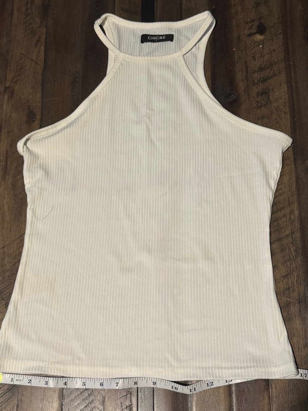 ChicMe Cream Ribbed High-Neck Muscle Tank